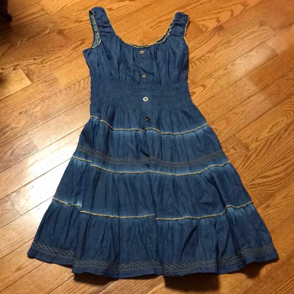 Lapiz Chambray smocked waist midi dress